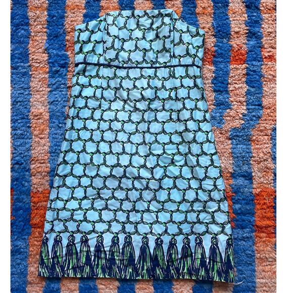 Y2K Lily Pulitzer Mesh Tassel Sheath Strapless Mini Tube Dress Sz 2 - Picture 1 of 8